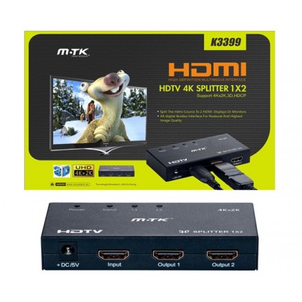 SPLITTER HDMI 4K 1X2 METALICO CON FUENTE DE ALIM. /...